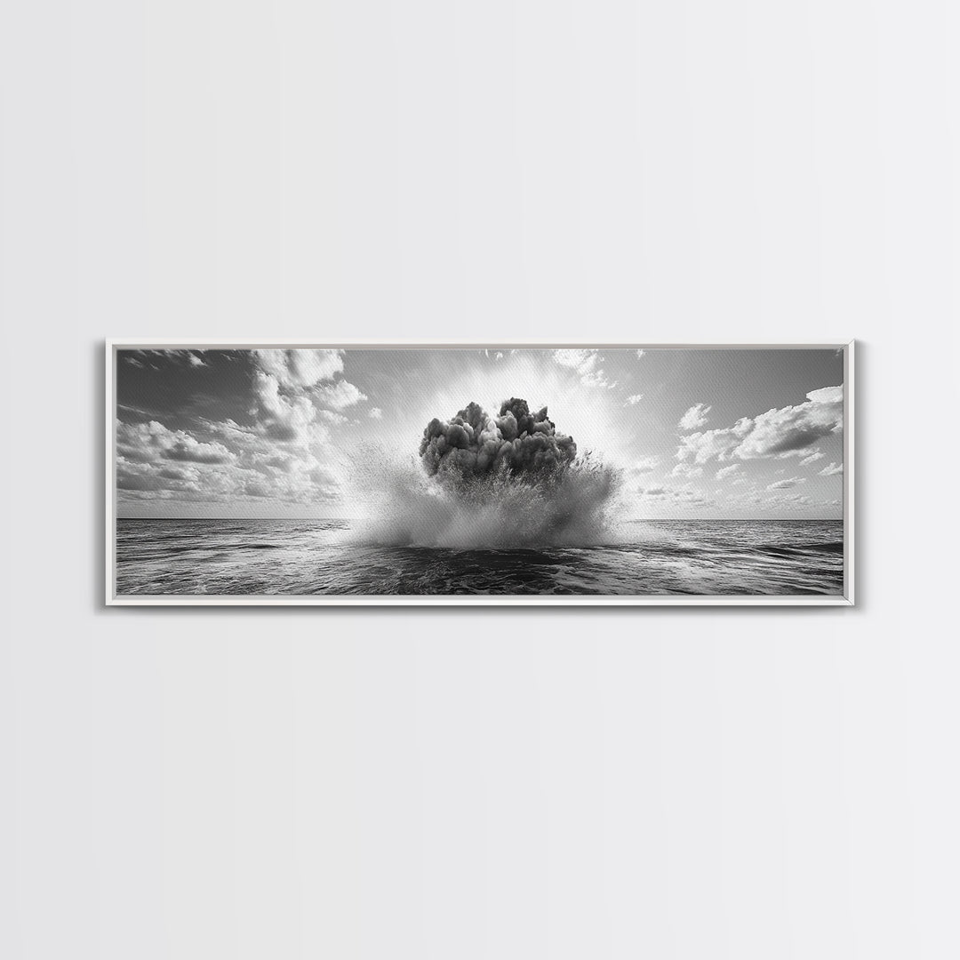 Explosion, dramatic seascape, moody art, panoramic art, extra wide art, coastal wall art, framed canvas print, ocean painting, nautical decor