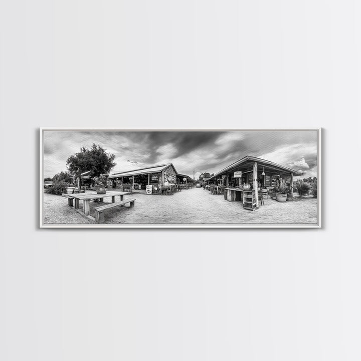 Rustic market, farmhouse art, country decor, panoramic art, extra wide art, rustic wall art, framed canvas print, landscape painting, wabi sabi art