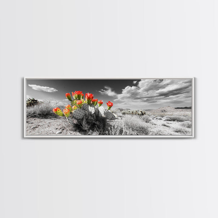Cactus Blooms, Desert Art, Southwest Wall Art, Botanical Prints, Wildflower Painting, Extra Wide Art, Framed Canvas Print