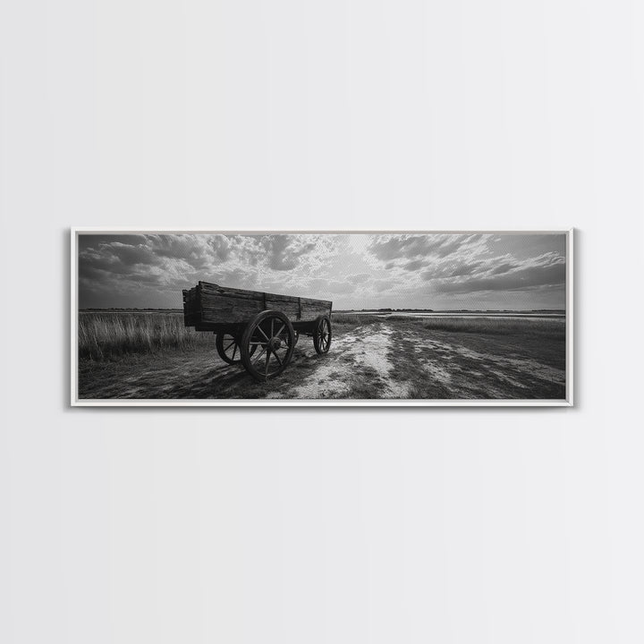 Wagon at Sunset, rustic art, farmhouse art, vintage horse art, tall narrow art, antique farm painting, framed canvas print