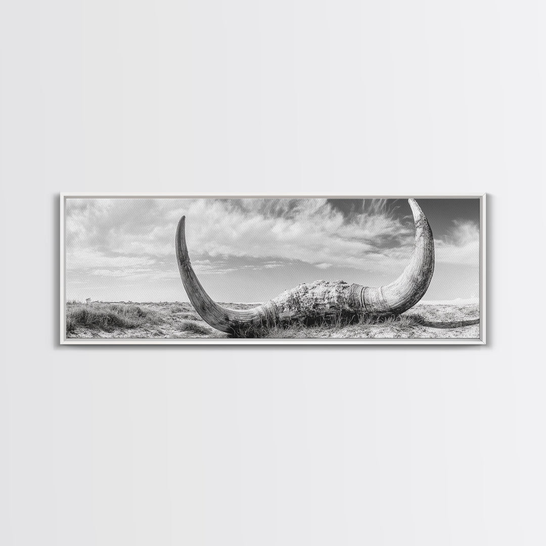 Bull Horns, bull and bear art, rustic art, dark romance painting, wabi sabi wall art, minimalist art, framed canvas print