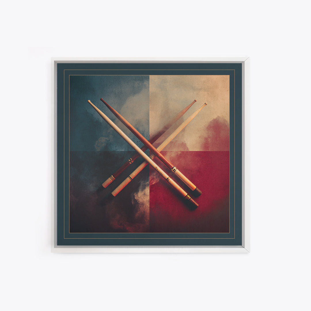 Drumsticks Crossed over Snare Drum Canvas Print, Recording Studio Art, Kids Room Art, Studio Decor, Fine Art, Analog, RSA-1x1-10
