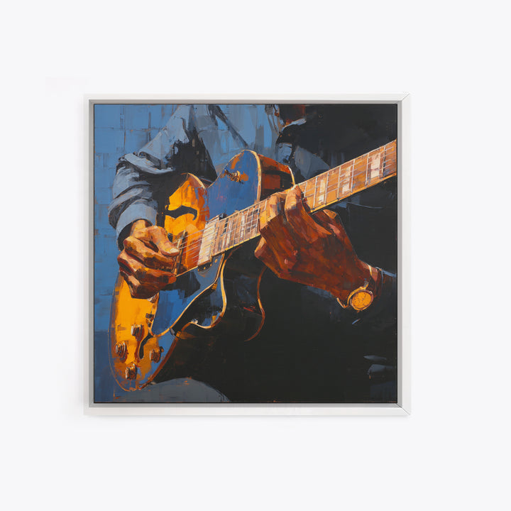Musician Hands on Guitar Strings Framed Canvas Print, Recording Studio Art, Kids Room Art, Studio Decor, Fine Art, Analog, RSA-1x1-39