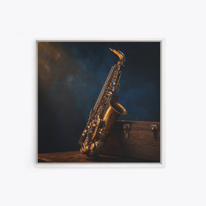 Brass Saxophone on Dark Velvet Framed Canvas Print, Recording Studio Art, Luxury Decor, Studio Decor, Fine Art, Analog, RSA-1x1-40
