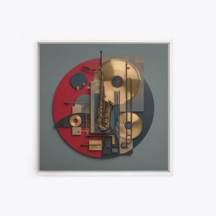 Gold Record Circular Composition Framed Canvas Print, Recording Studio Art, Music Posters, Studio Decor, Fine Art, Analog, RSA-1x1-47
