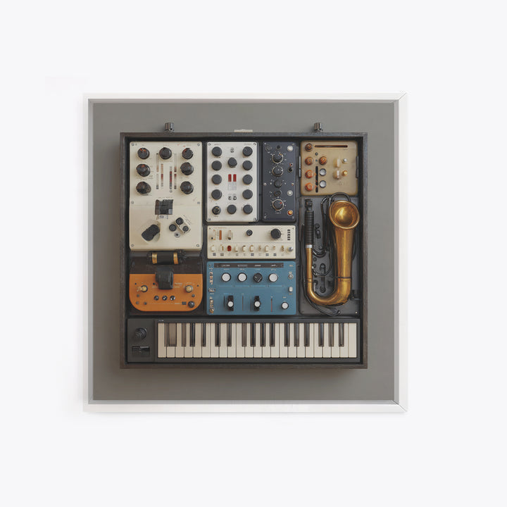 Analog Synthesizer Knobs and Cables Framed Canvas Print, Recording Studio Art, Downloadable Print, Studio Decor, Oil Painting, RSA-1x1-61