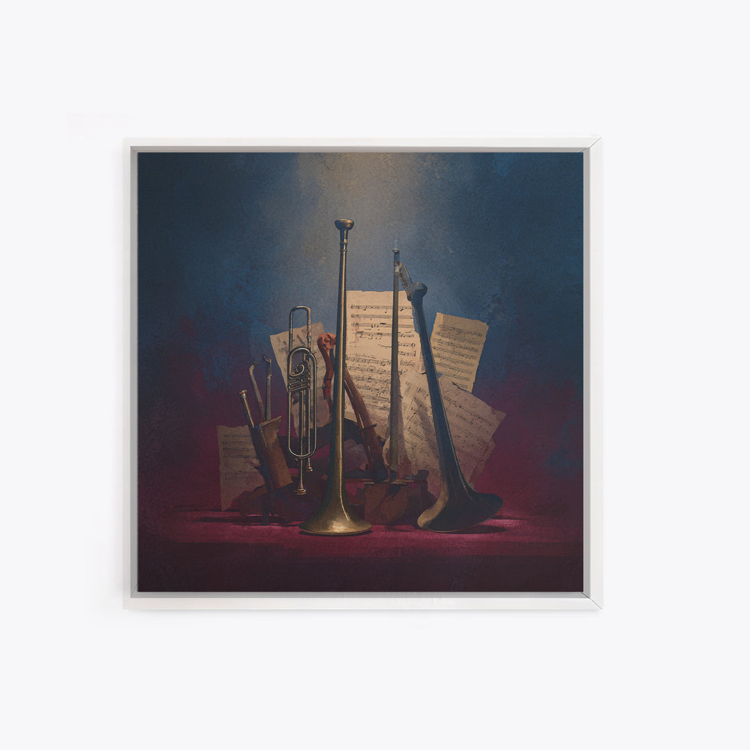 Conductor Baton and Sheet Shapes Without Text Framed Canvas Print, Recording Studio Art, Music Decor, Studio Decor, Analog, RSA-1x1-66