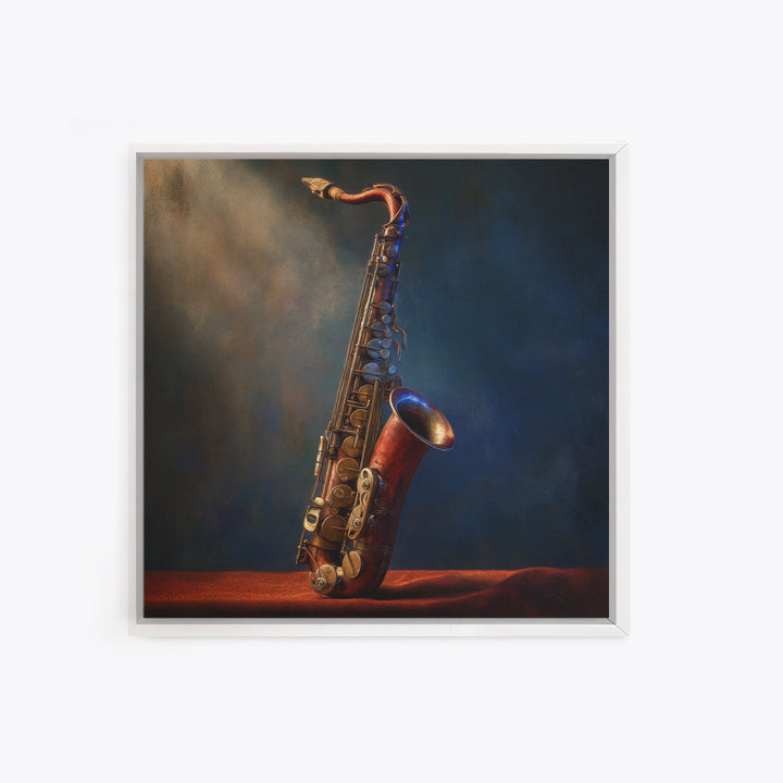 Brass Saxophone on Dark Velvet Framed Canvas Print, Recording Studio Art, Art Print, Studio Decor, Analog, Wall Sculpture, RSA-1x1-88