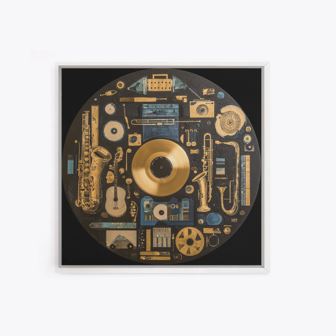 Gold Record Circular Composition Canvas Print, Recording Studio Art, Music Print, Studio Decor, Fine Art, Analog, RSA-1x1-95