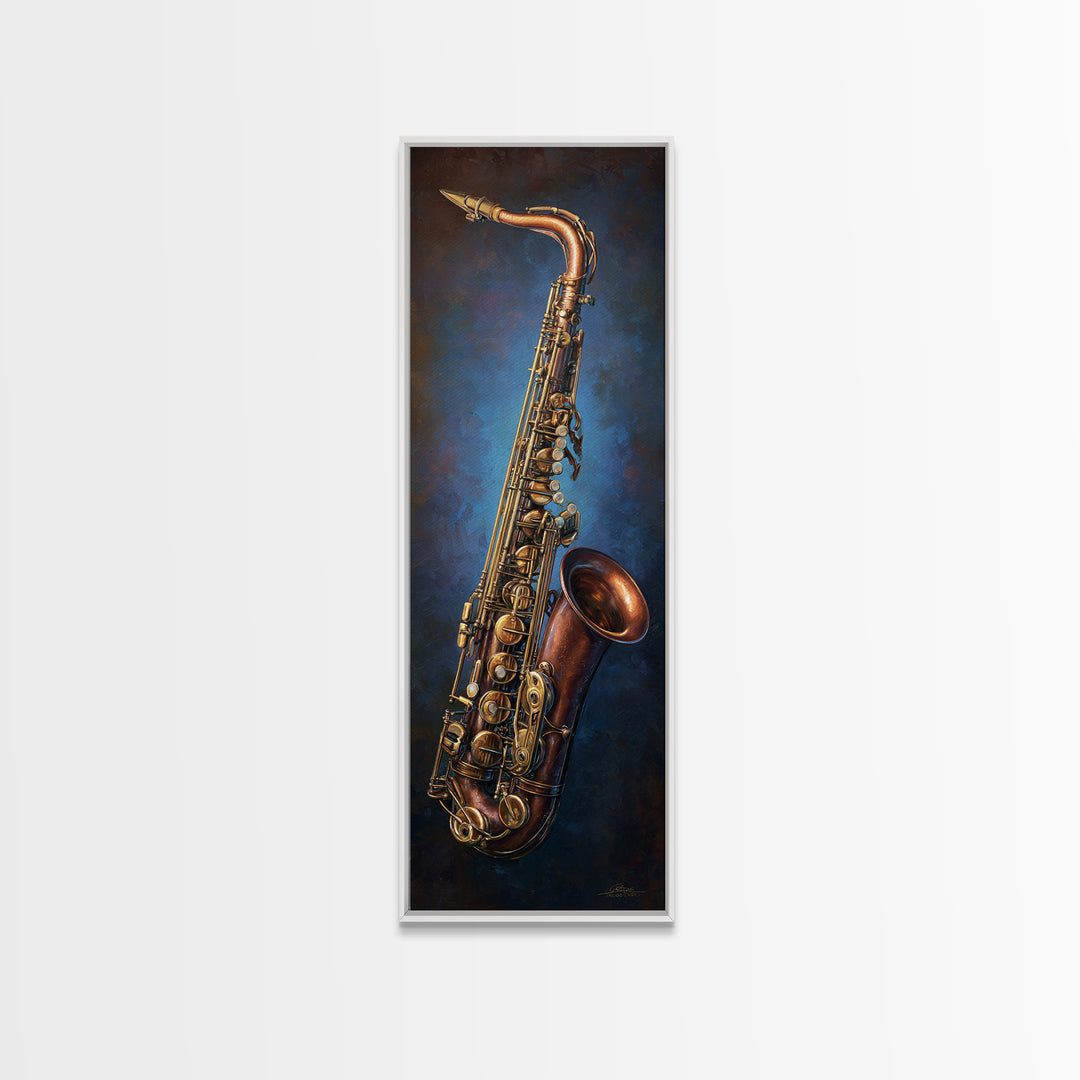 Brass Saxophone on Dark Velvet Canvas Print, Recording Studio Art, Music Poster, Studio Decor, Analog, Headphones Poster, RSA-1x3-100