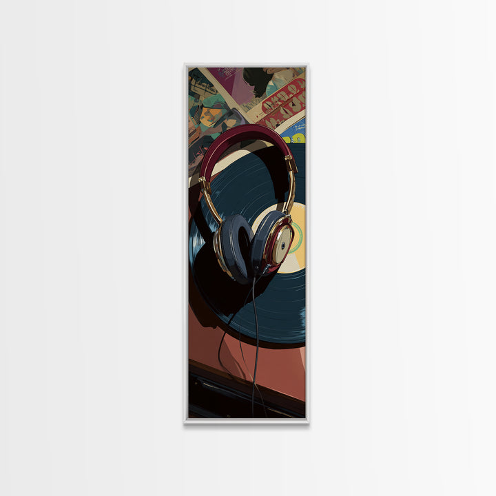 Headphones Resting on a Vinyl Record Canvas Print, Recording Studio Art, Modern Decor, Studio Decor, Fine Art, Analog, RSA-1x3-17