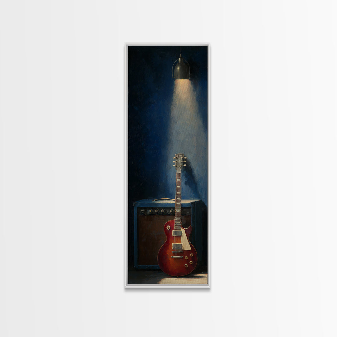 Electric Guitar Beside a Studio Amp Framed Canvas Print, Recording Studio Art, Wall Decor, Studio Decor, Fine Art, Analog, RSA-1x3-64