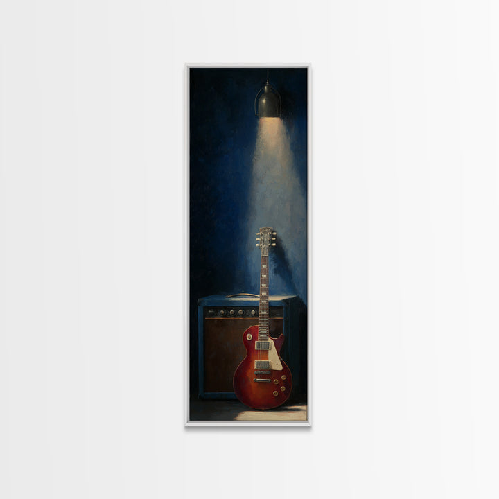 Electric Guitar Beside a Studio Amp Framed Canvas Print, Recording Studio Art, Wall Decor, Studio Decor, Fine Art, Analog, RSA-1x3-64