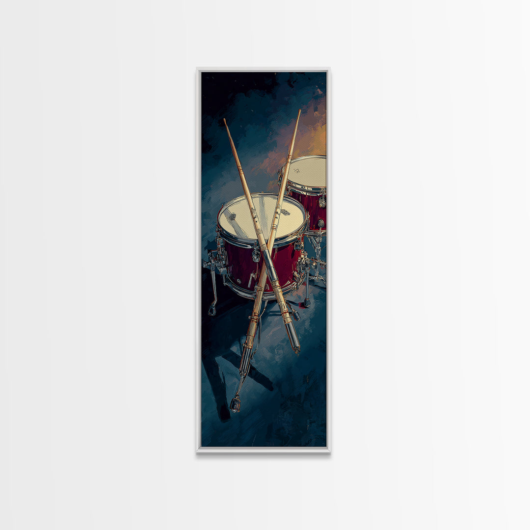 Drumsticks Crossed over Snare Drum Framed Canvas Print, Recording Studio Art, Musician Posters, Studio Decor, Fine Art, Analog, RSA-1x3-70