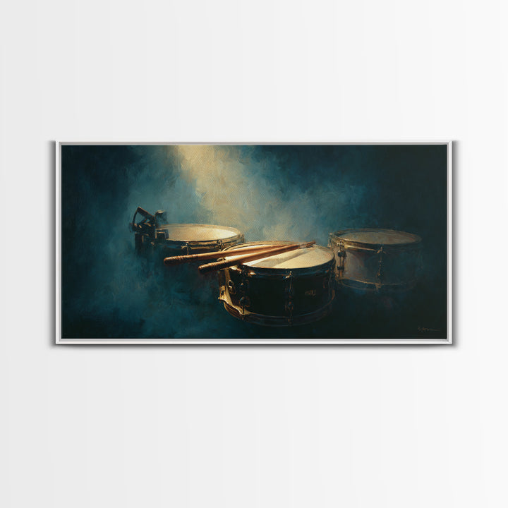 Drumsticks Crossed over Snare Drum Framed Canvas Print, Recording Studio Art, Modern Decor, Studio Decor, Fine Art, Analog, RSA-2x1-6