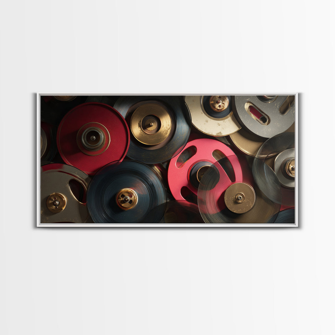 Tape Reels Spinning Through Smoky Light Canvas Print, Recording Studio Art, Music Posters, Studio Decor, Fine Art, Analog, RSA-2x1-63