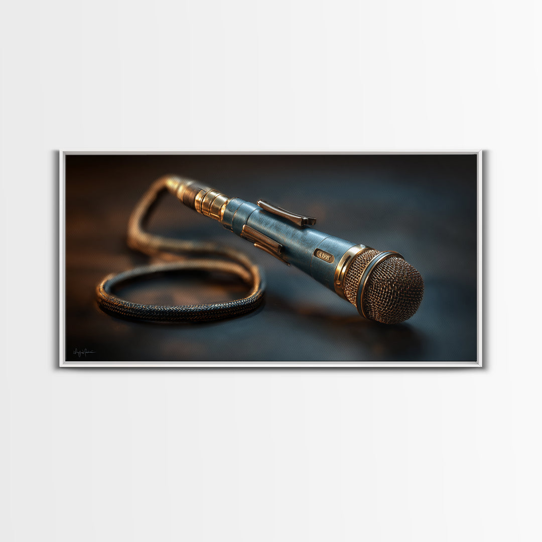 Microphone Cable Forming Elegant Line Art Framed Canvas Print, Recording Studio Art, Minimalist Decor, Studio Decor, Analog, RSA-2x1-65