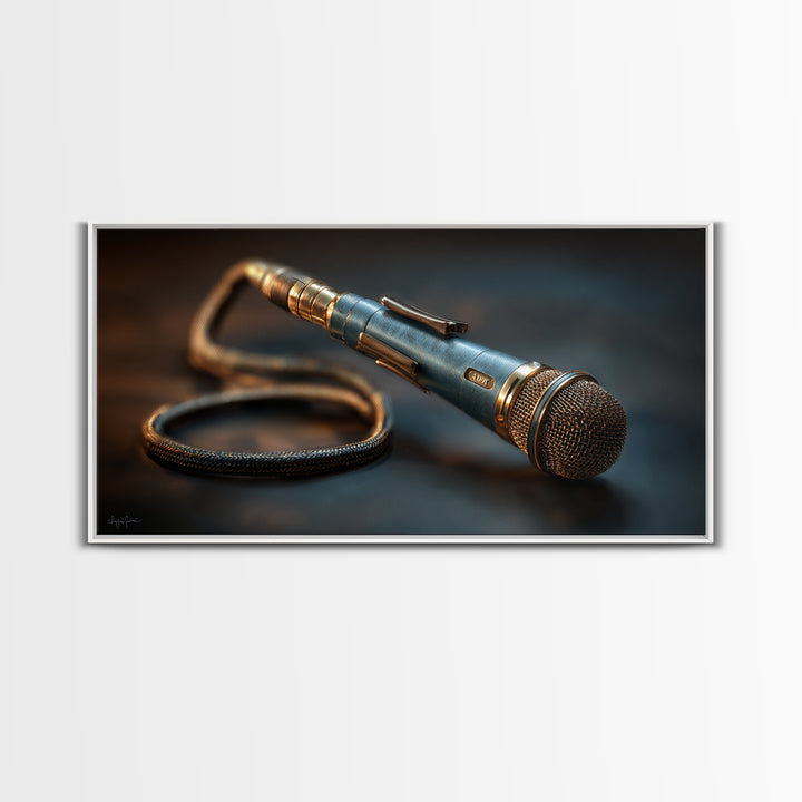 Microphone Cable Forming Elegant Line Art Framed Canvas Print, Recording Studio Art, Minimalist Decor, Studio Decor, Analog, RSA-2x1-65