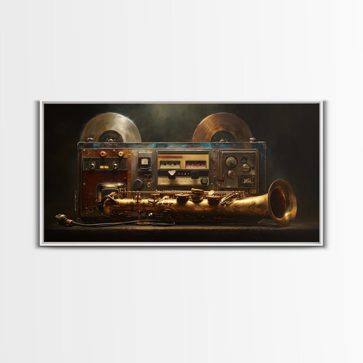 Tape Reels Spinning Through Smoky Light Framed Canvas Print, Recording Studio Art, Music Decor, Studio Decor, Fine Art, Analog, RSA-2x1-87