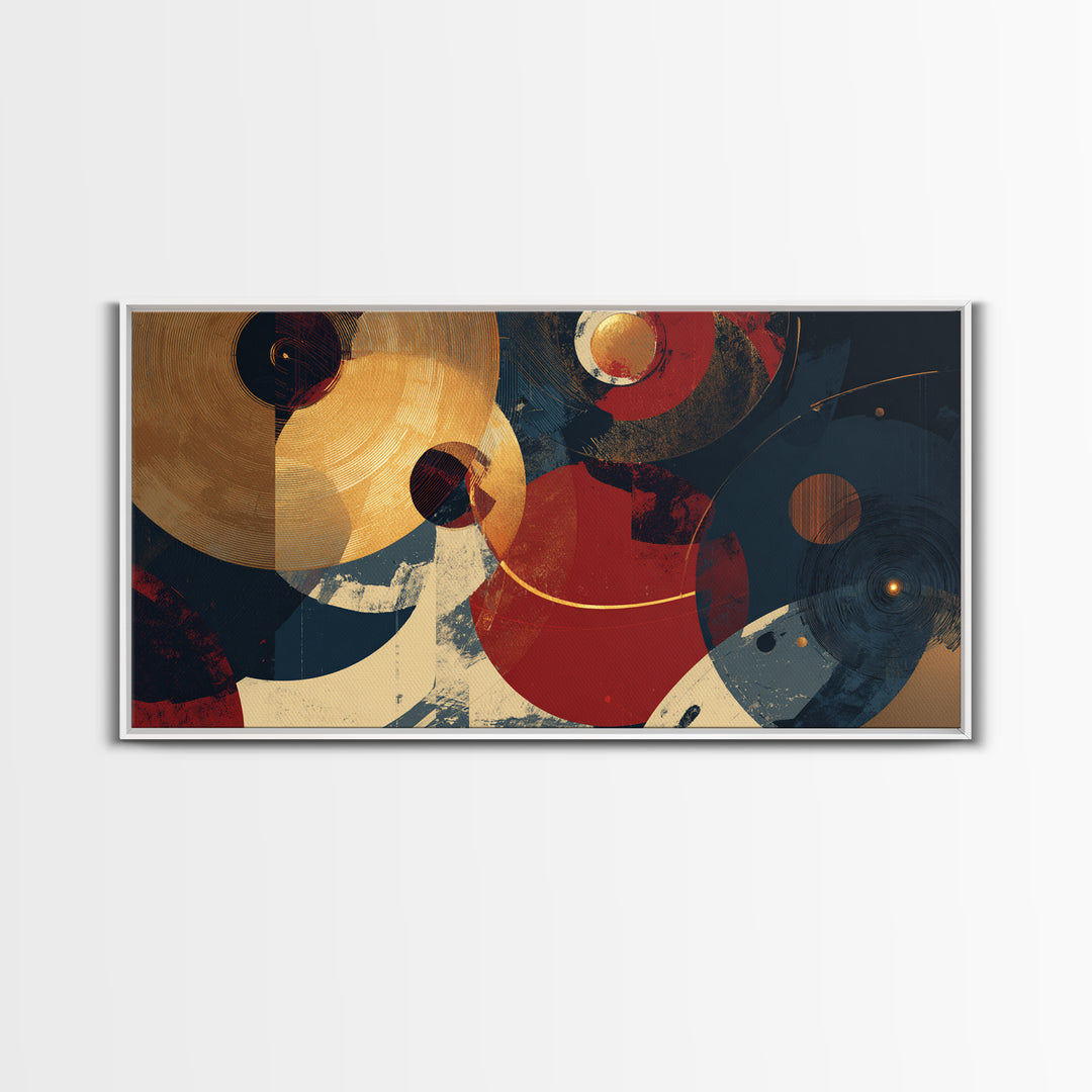 Gold Record Circular Composition Framed Canvas Print, Recording Studio Art, Mid Century Modern, Studio Decor, Fine Art, Analog, RSA-2x1-91