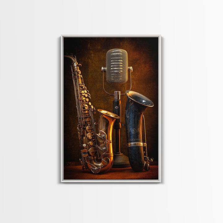 Jazz Trumpet and Microphone Still Life Canvas Print, Recording Studio Art, Youtube Studio Decor, Studio Decor, Fine Art, Analog, RSA-2x3-15