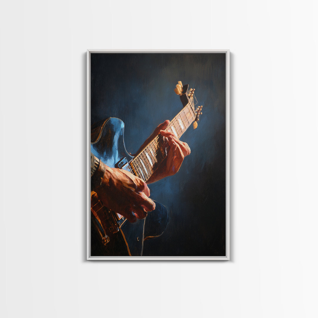 Musician Hands on Guitar Strings Framed Canvas Print, Recording Studio Art, Modern Decor, Studio Decor, Abstract Art, Analog, RSA-2x3-47