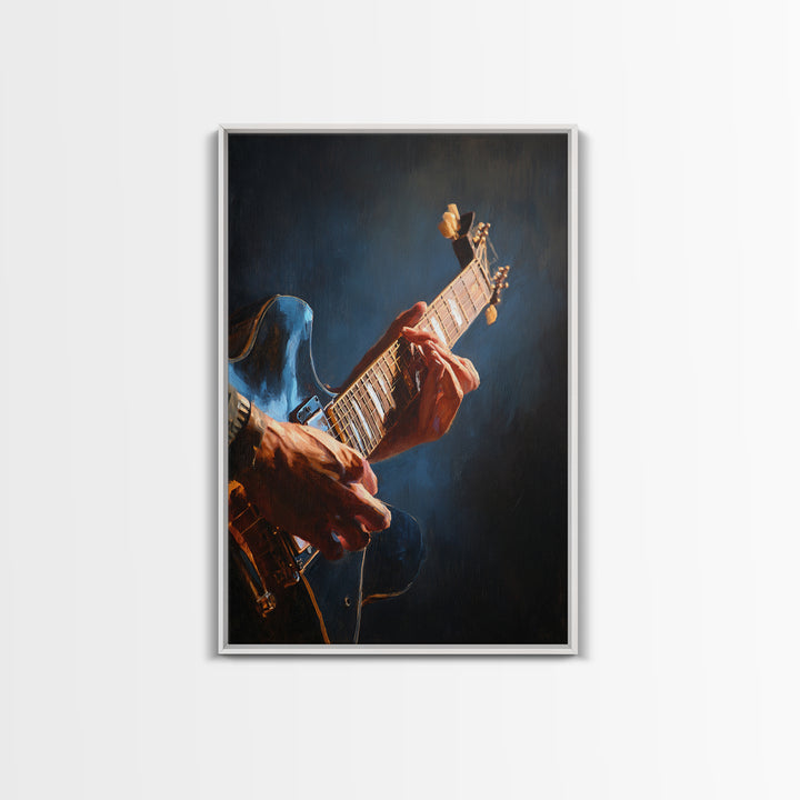 Musician Hands on Guitar Strings Framed Canvas Print, Recording Studio Art, Modern Decor, Studio Decor, Abstract Art, Analog, RSA-2x3-47