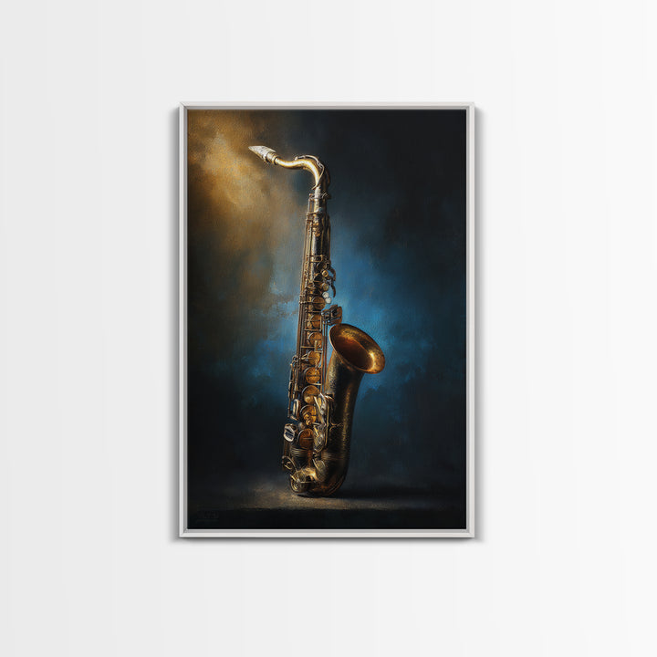 Brass Saxophone on Dark Velvet Canvas Print, Recording Studio Art, Neutral Decor, Studio Decor, Oil Painting, Analog, RSA-2x3-72