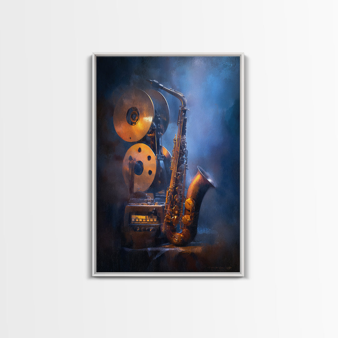 Tape Reels Spinning Through Smoky Light Framed Canvas Print, Recording Studio Art, Room Decor, Studio Decor, Fine Art, Analog, RSA-2x3-75
