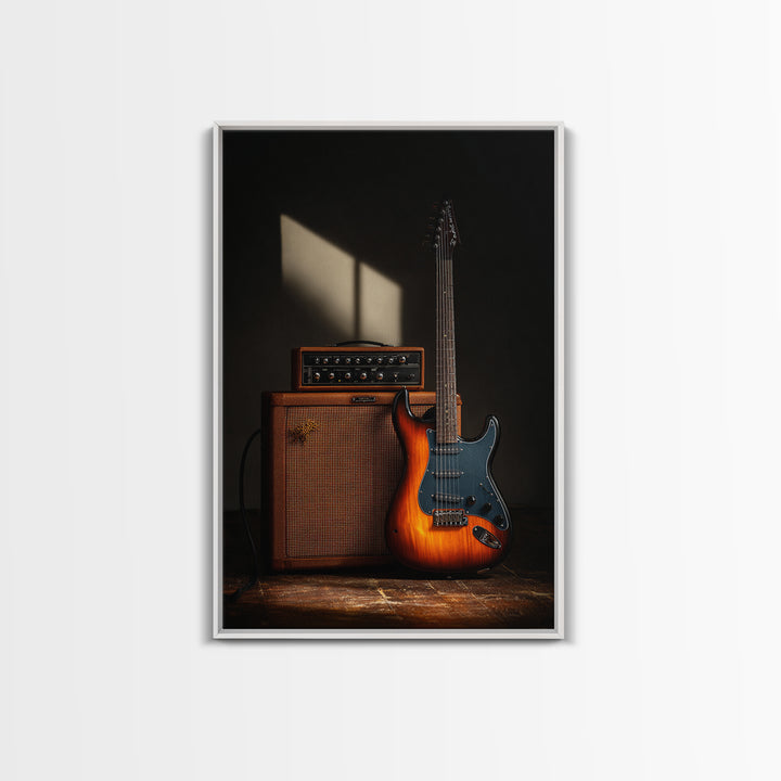 Electric Guitar Beside a Studio Amp Framed Canvas Print, Recording Studio Art, Music Art, Studio Decor, Fine Art, Analog, RSA-2x3-84