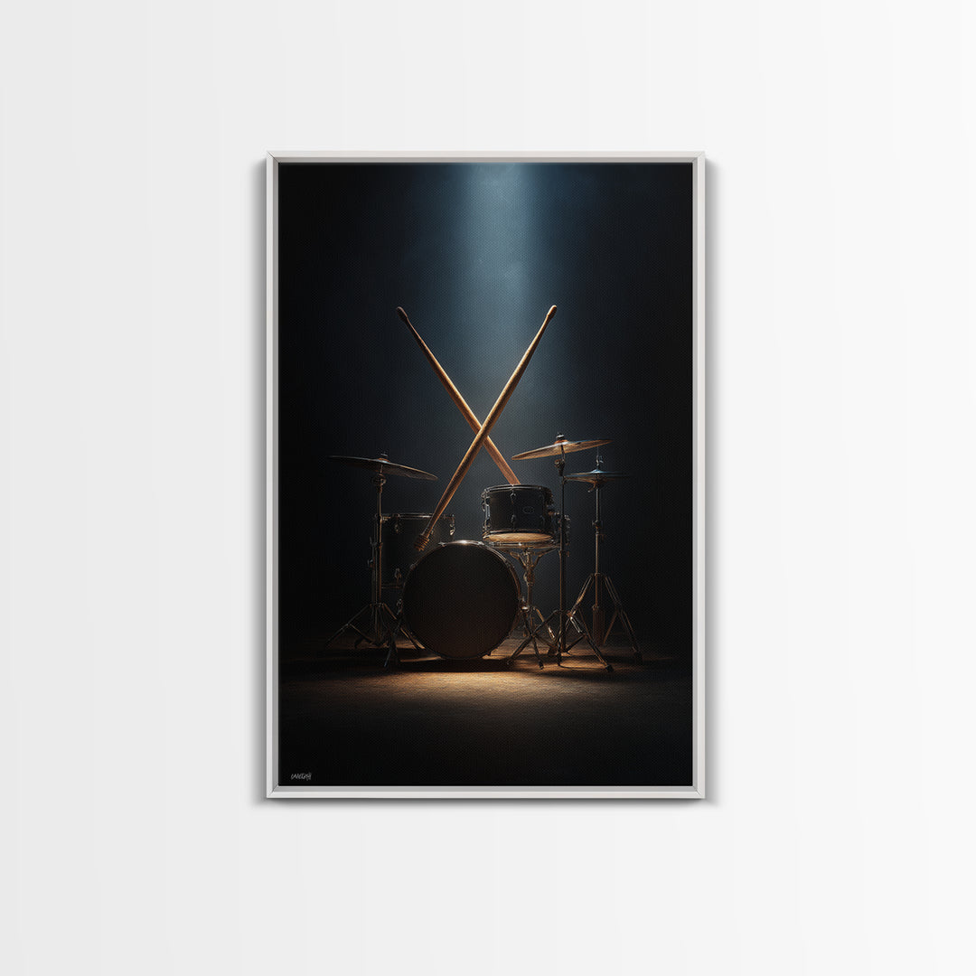 Drumsticks Crossed over Snare Drum Framed Canvas Print, Recording Studio Art, Wall Decor, Studio Decor, Fine Art, Analog, RSA-2x3-90