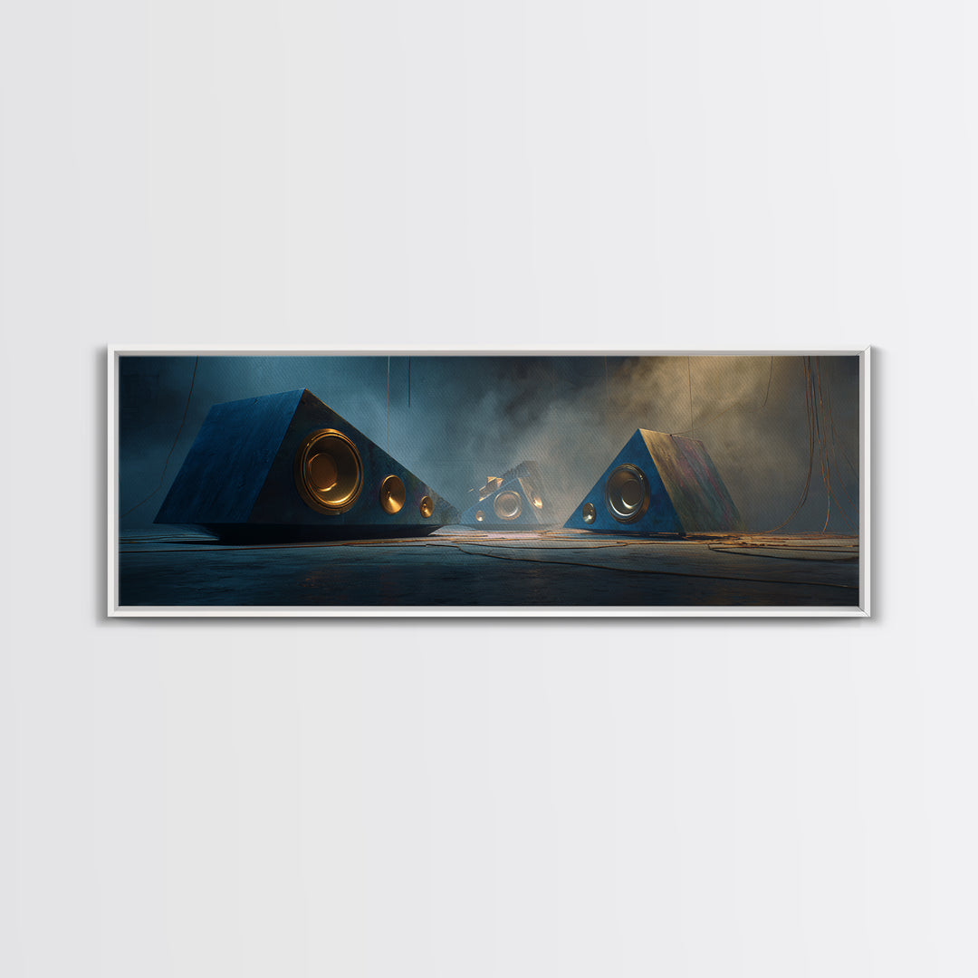 Studio Monitor Speakers as Bold Geometric Forms Canvas Print, Recording Studio Art, Music Wall Decor, Studio Decor, Analog, RSA-3x1-100