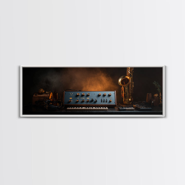 Analog Synthesizer Knobs and Cables Framed Canvas Print, Recording Studio Art, Music Art, Studio Decor, Fine Art, Analog, RSA-3x1-53