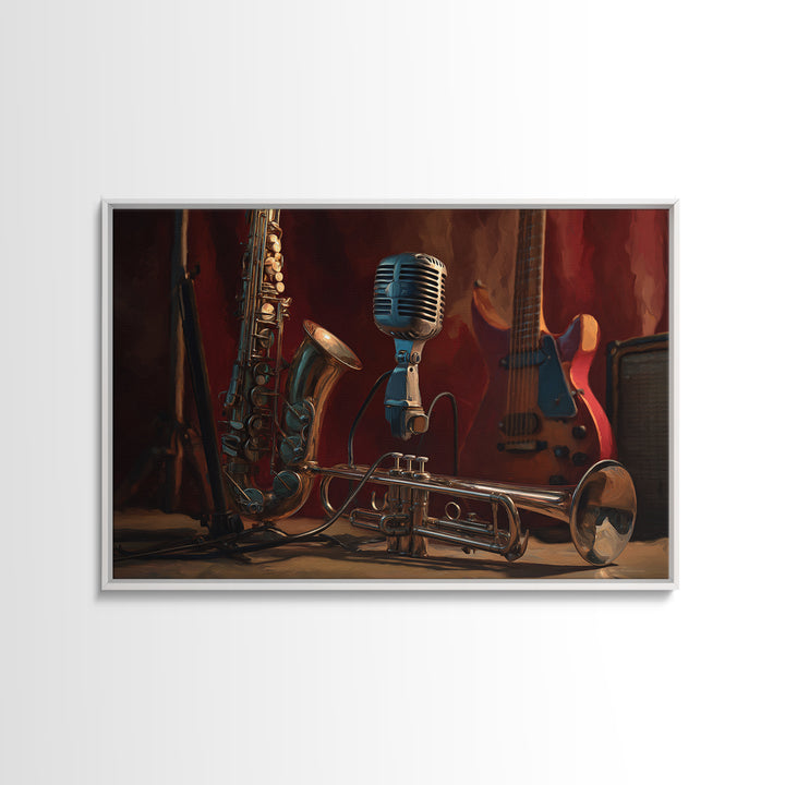 Jazz Trumpet and Microphone Still Life Canvas Print, Recording Studio Art, Music Poster, Studio Decor, Fine Art, Analog, RSA-3x2-11