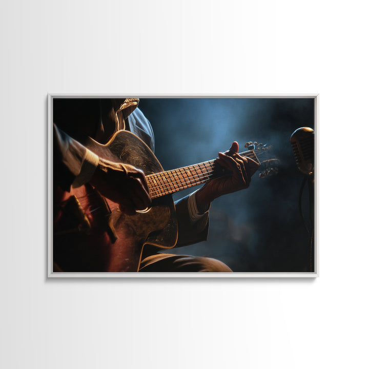 Musician Hands on Guitar Strings Framed Canvas Print, Recording Studio Art, Digital Download Art, Studio Decor, Analog, RSA-3x2-19