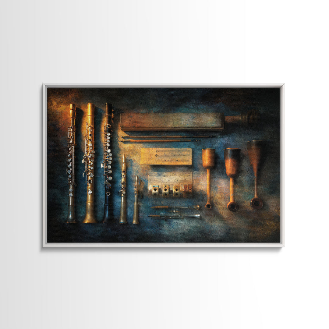 Conductor Baton and Sheet Shapes Without Text Canvas Print, Recording Studio Art, Retro Wall Art, Studio Decor, Analog, RSA-3x2-46