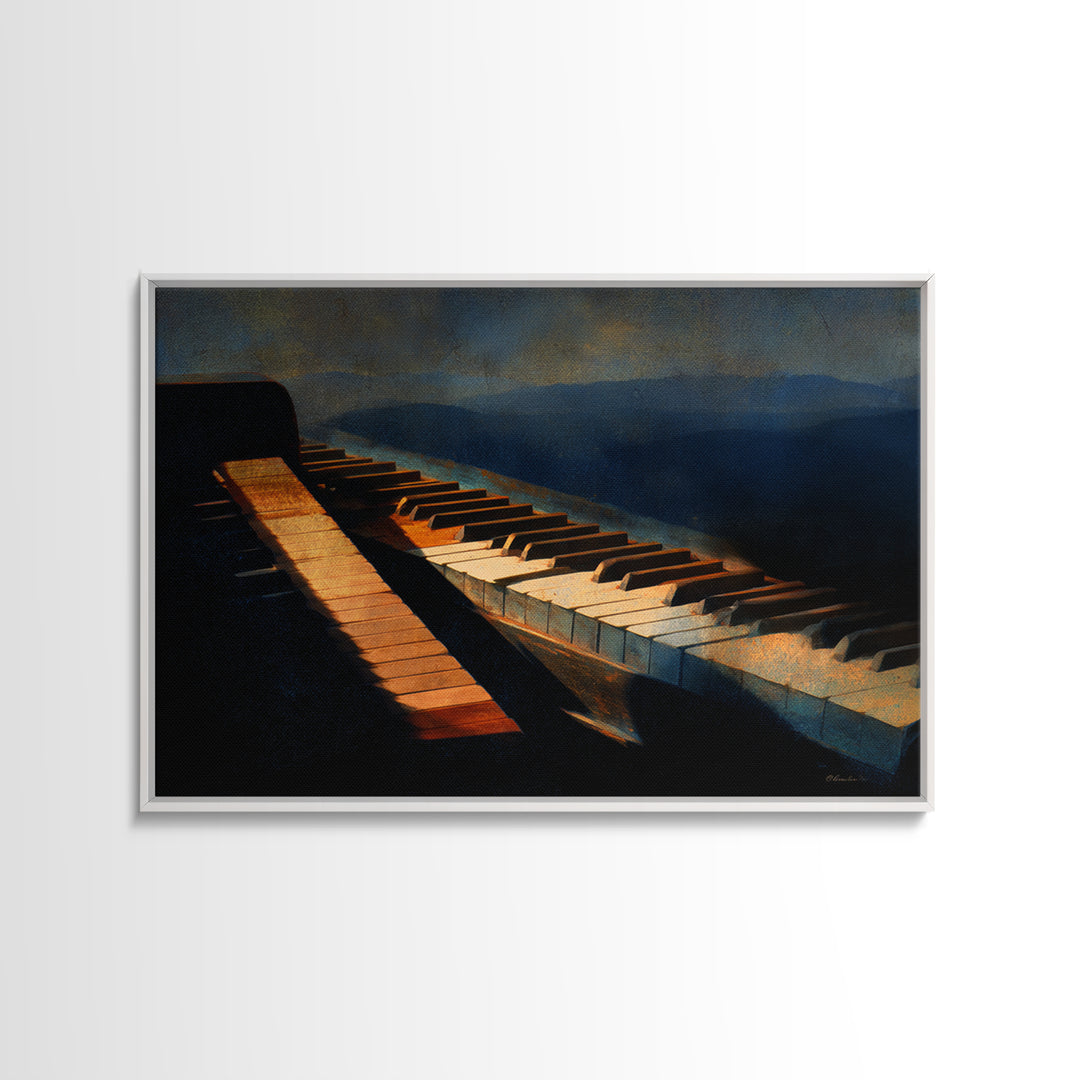 Piano Keys Fading into Shadow Framed Canvas Print, Recording Studio Art, Youtube Studio Decor, Studio Decor, Fine Art, Analog, RSA-3x2-60