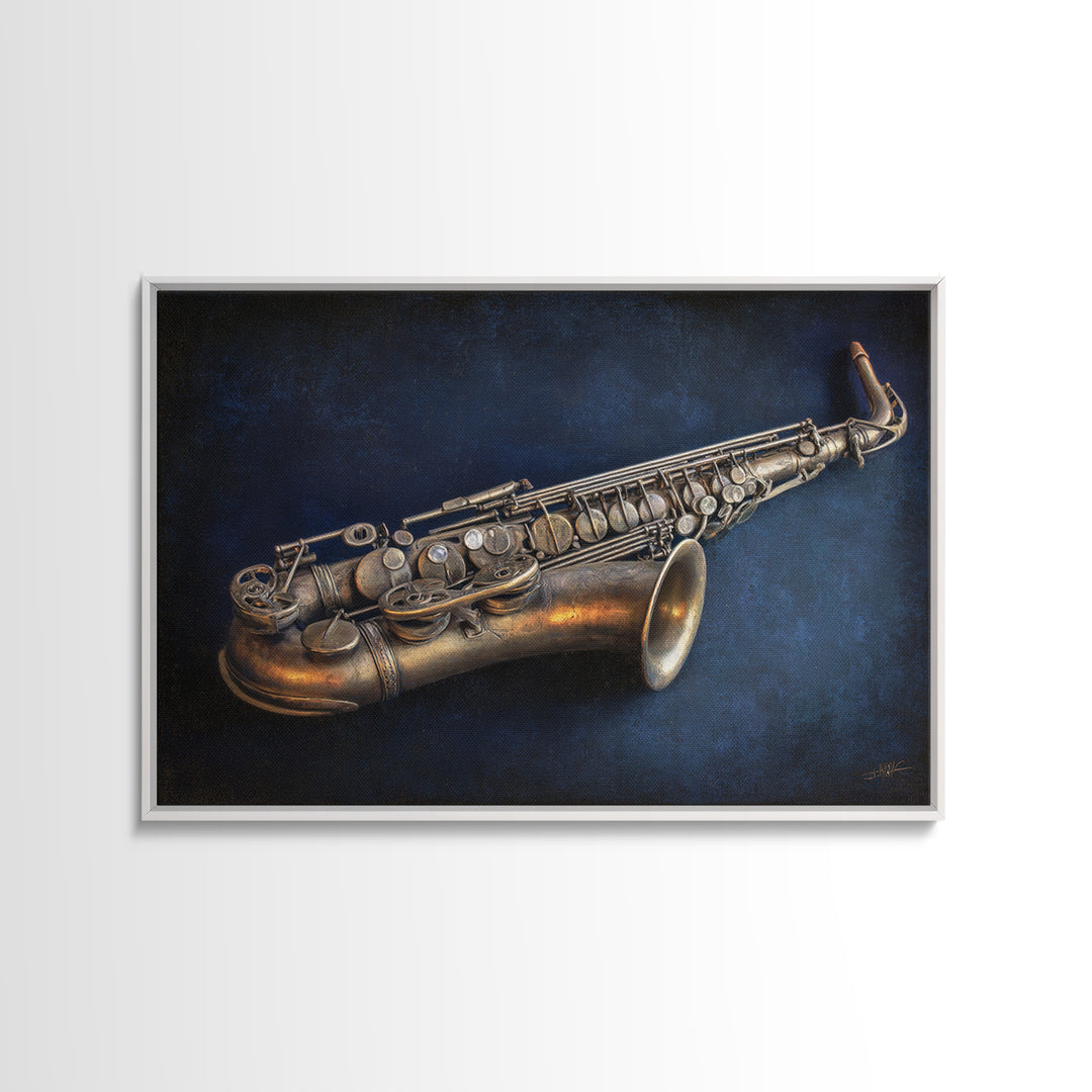 Brass Saxophone on Dark Velvet Canvas Print, Recording Studio Art, Headphones Poster, Studio Decor, Fine Art, Analog, RSA-3x2-68