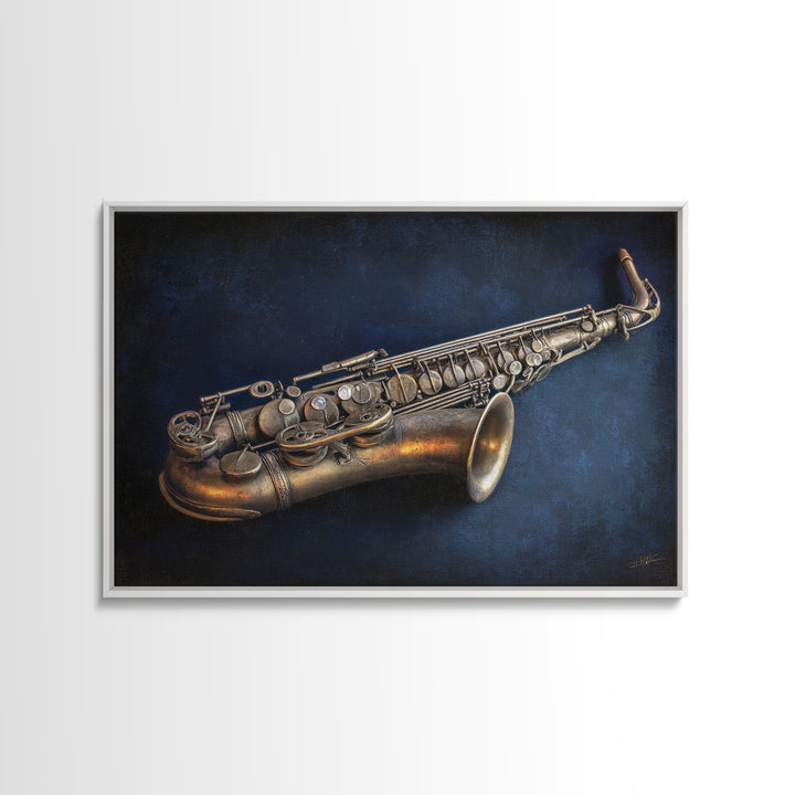 Brass Saxophone on Dark Velvet Canvas Print, Recording Studio Art, Headphones Poster, Studio Decor, Fine Art, Analog, RSA-3x2-68