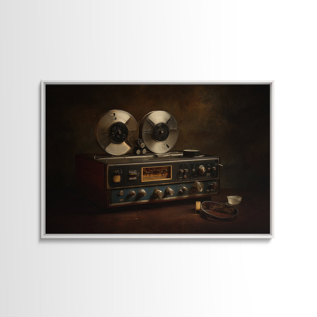 Reel to Reel Tape Machine Framed Canvas Print, Recording Studio Art, Kids Room Art, Studio Decor, Analog, Guitar Wall Art, RSA-3x2-78