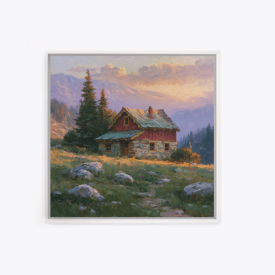 Mountain Cabin Landscape Canvas Print, Rustic Art, Wood Wall Art, Farmhouse Decor, Fine Art, Rustic, Eclectic Wall Art, RUS-1x1-3