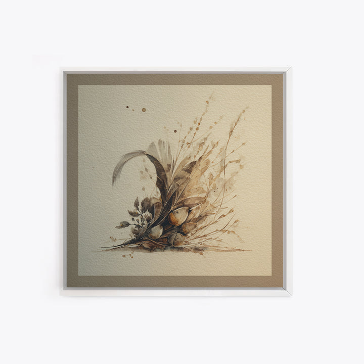 Pheasant Feathers and Acorns Arrangement Framed Canvas Print, Rustic Art, Luxury Decor, Farmhouse Decor, Fine Art, Rustic, RUS-1x1-40