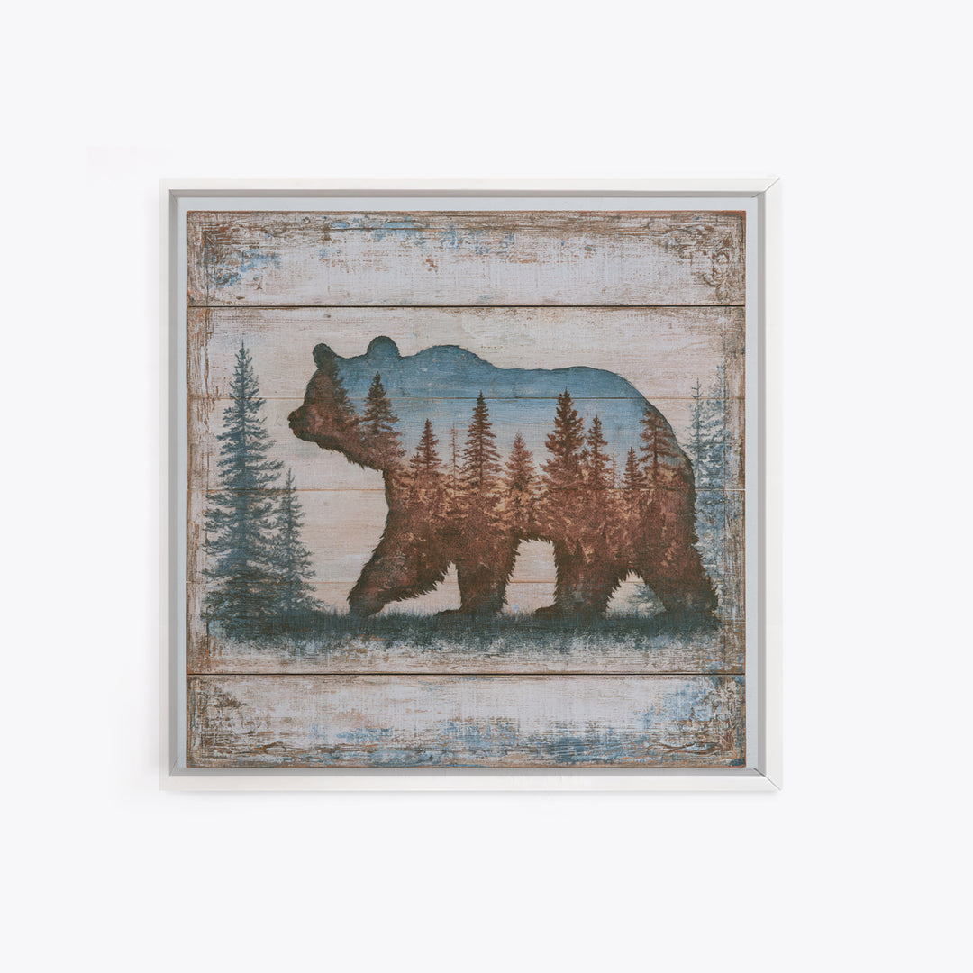 Bear Silhouette Among Pine Trees Canvas Print, Rustic Art, Downloadable Art, Farmhouse Decor, Watercolor Art, Rustic, RUS-1x1-55