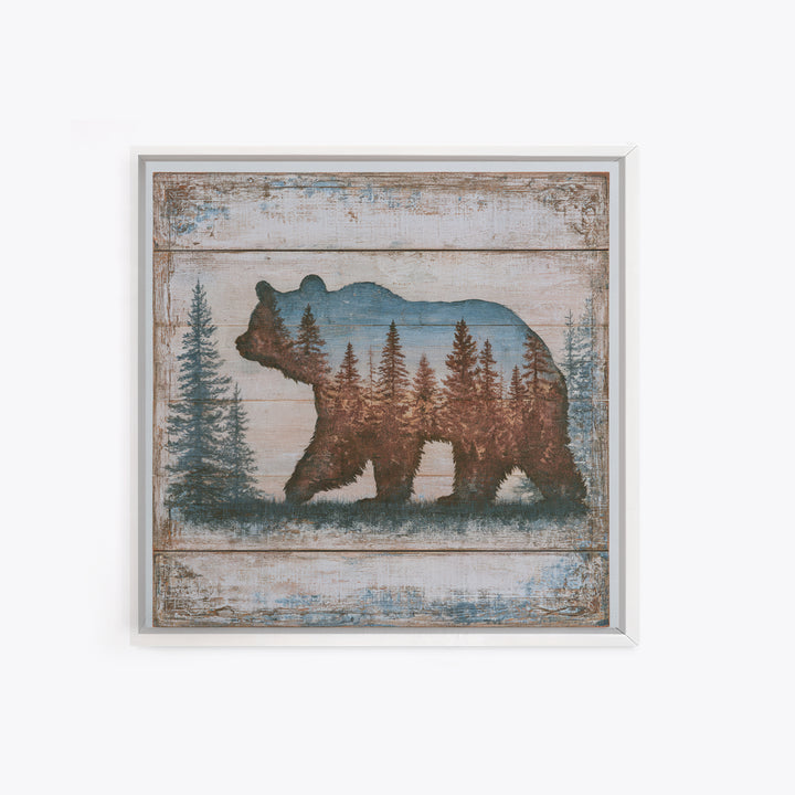 Bear Silhouette Among Pine Trees Canvas Print, Rustic Art, Downloadable Art, Farmhouse Decor, Watercolor Art, Rustic, RUS-1x1-55