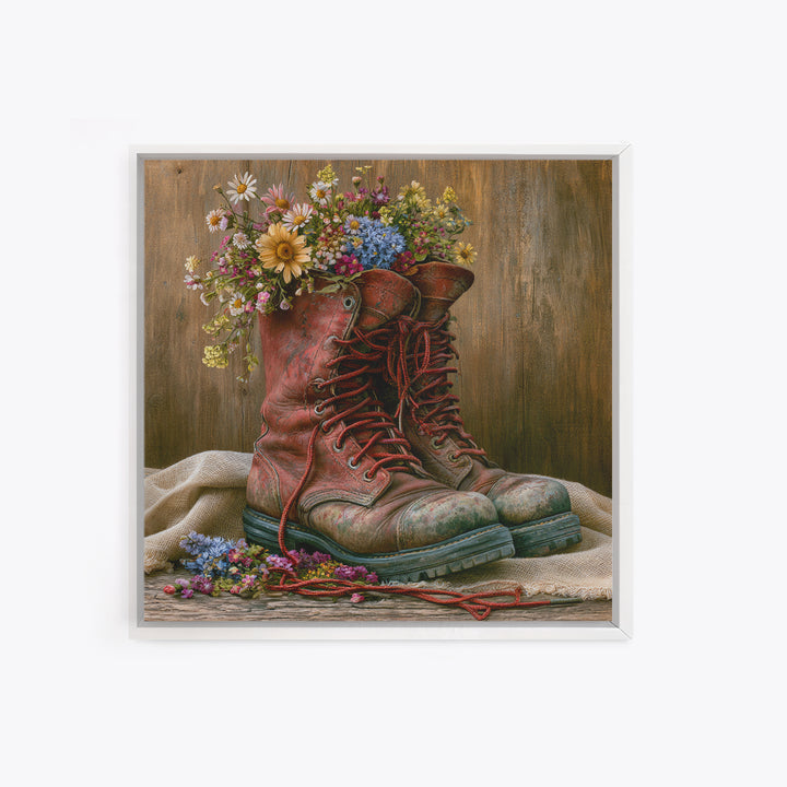 Old Boots Filled Framed Canvas Print, Rustic Art, Gallery Decor, Farmhouse Decor, Fine Art, Rustic, Contemporary Art, RUS-1x1-78