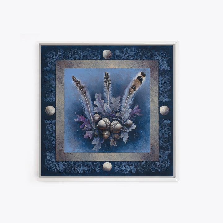 Pheasant Feathers and Acorns Arrangement Framed Canvas Print, Rustic Art, Textured Painting, Farmhouse Decor, Fine Art, Rustic, RUS-1x1-88