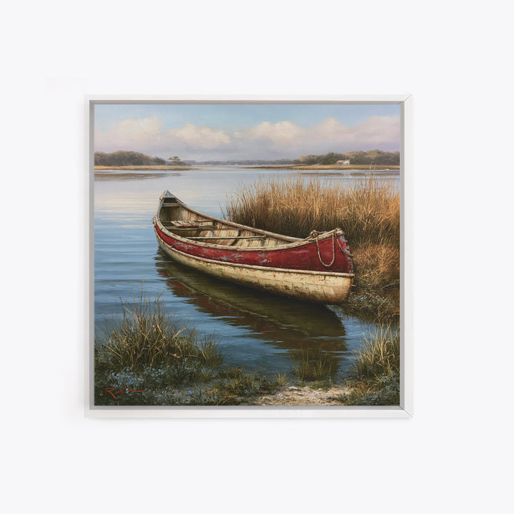 Old Canoe Pulled Onto a Lake Shore Canvas Print, Rustic Art, Downloadable Art, Farmhouse Decor, Fine Art, Rustic, RUS-1x1-92