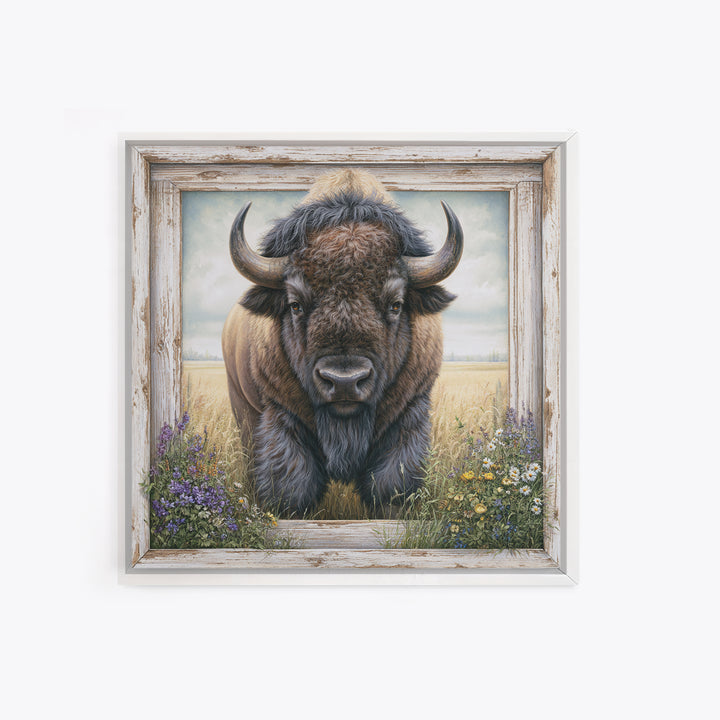 Buffalo Portrait with Western Texture Canvas Print, Rustic Art, Living Room Art, Farmhouse Decor, Fine Art, Rustic, RUS-1x1-94