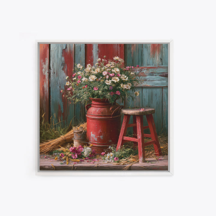 Weathered Barn Wood and Wildflower Still Life Canvas Print, Rustic Art, Wall Art, Farmhouse Decor, Rustic, Living Room Decor, RUS-1x1-97