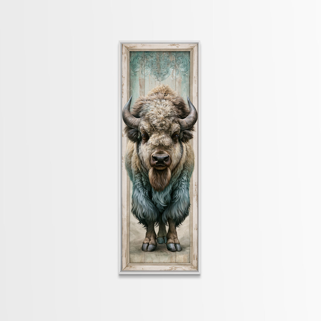 Buffalo Portrait with Western Texture Canvas Print, Rustic Art, Wood Art, Farmhouse Decor, Oil Painting, Rustic, Wall Decor, RUS-1x3-10